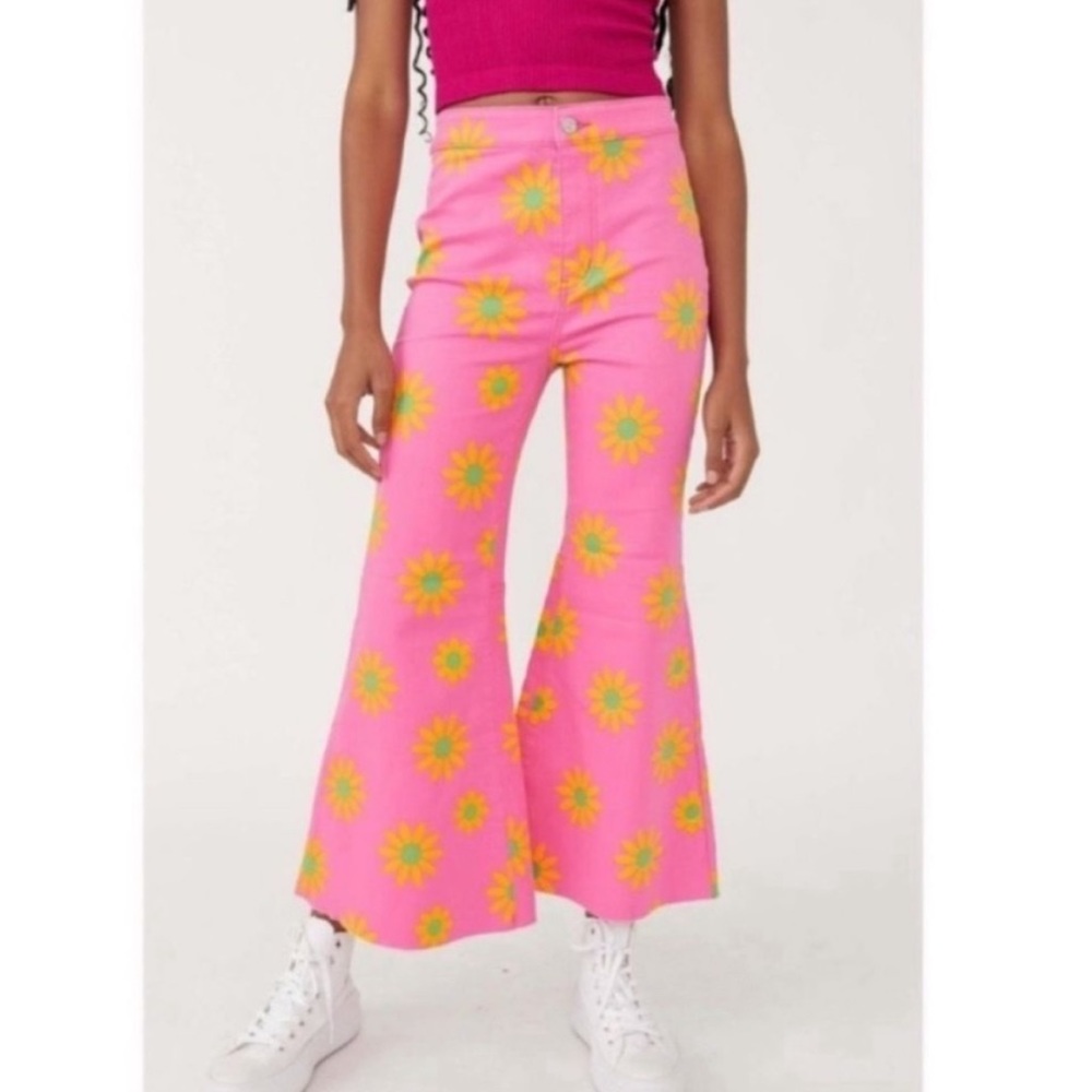 Free People Youthquake Printed Crop Flare Jeans In Lipstick Combo - Picture 6 of 6